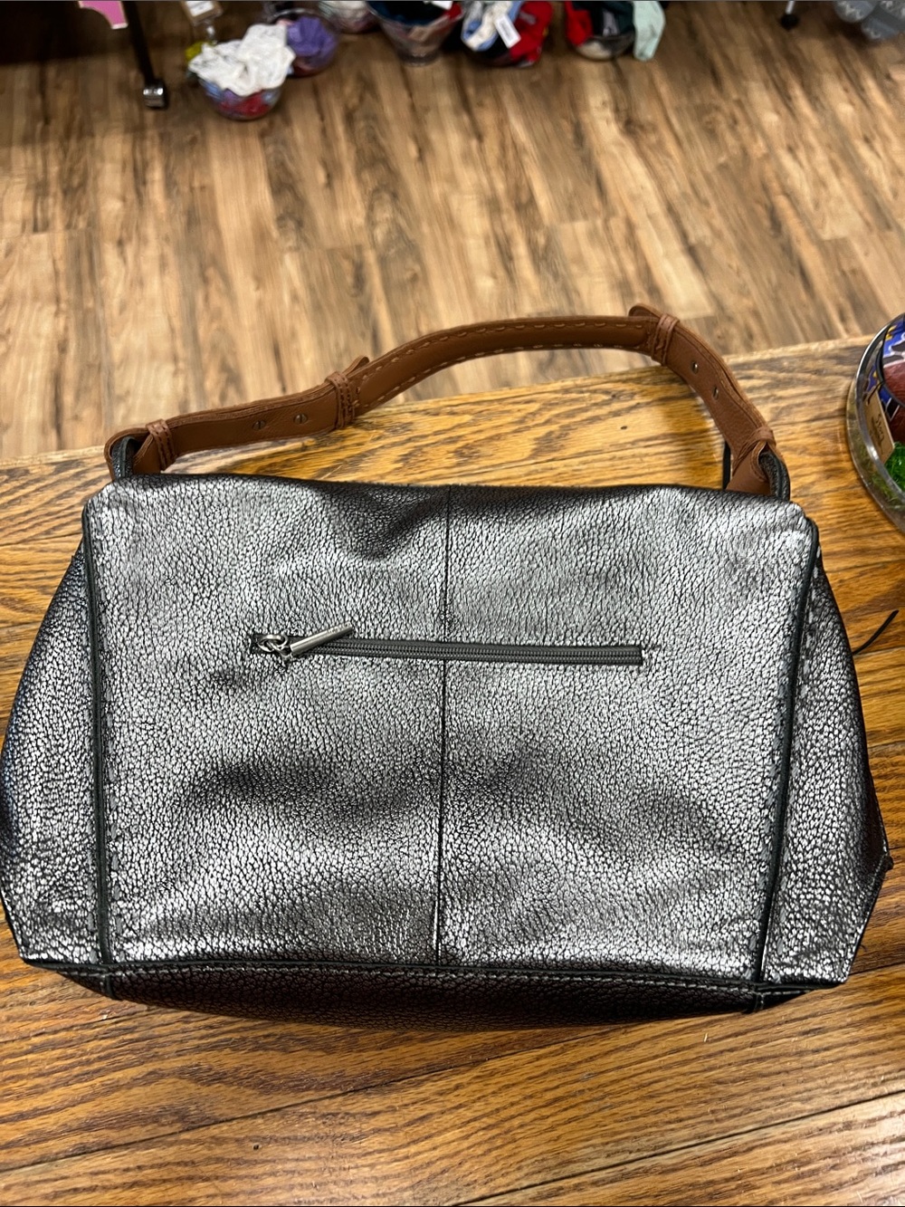 THE SAK | Los Feliz dark silver pebbled leather hand bag purse handbag tote - Picture 9 of 11